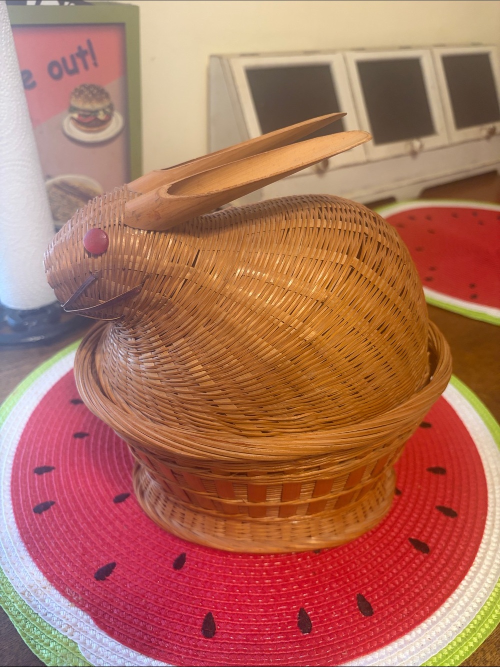 Woven Rattan Bunny Basket - Natural Brown